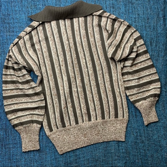 Vintage Lord & Taylor Collared 1/2 Button Brown Striped Sweater Made in Italy - Picture 3 of 7